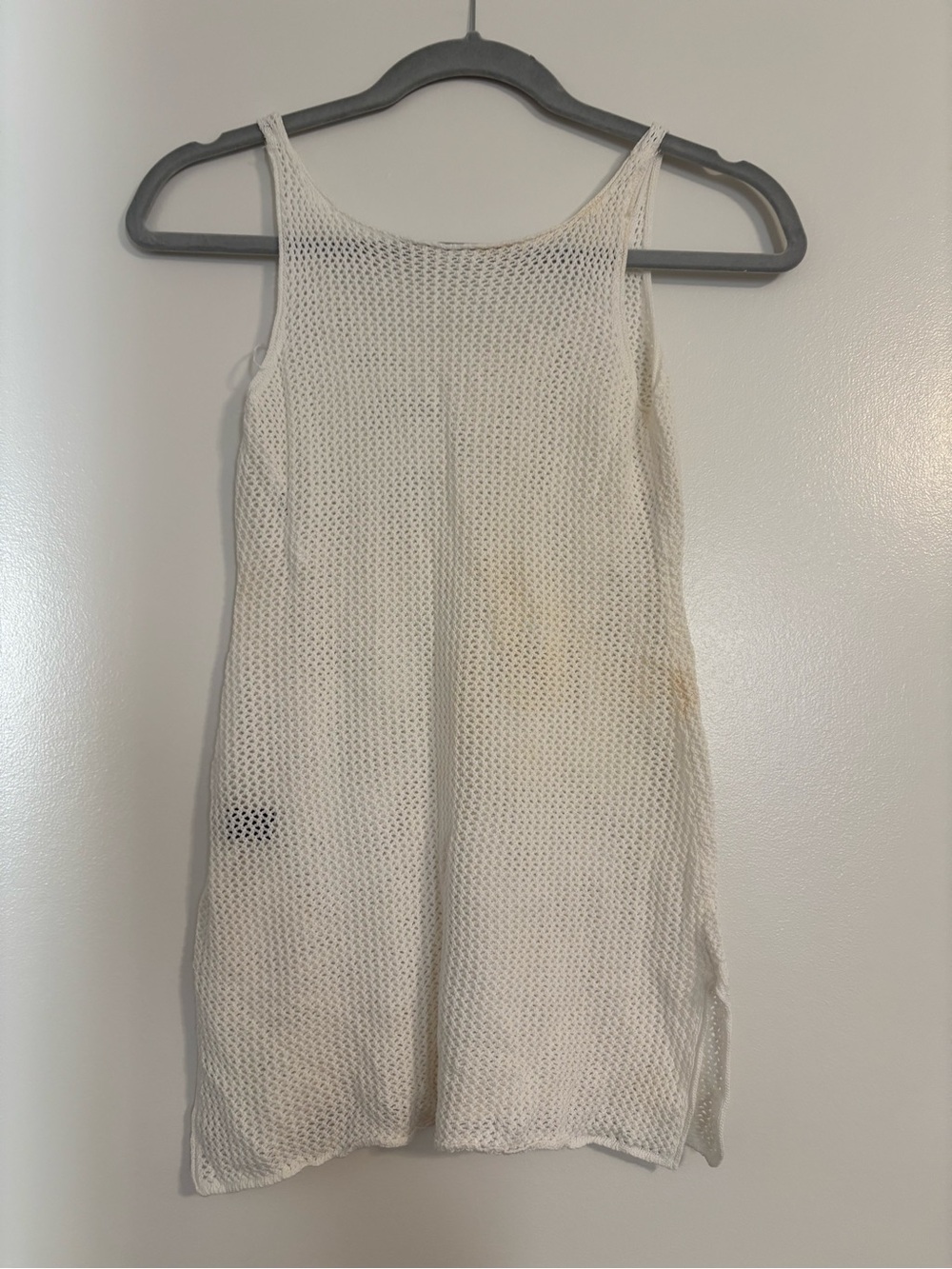SHEIN White Open-Knit Mini Tank Dress